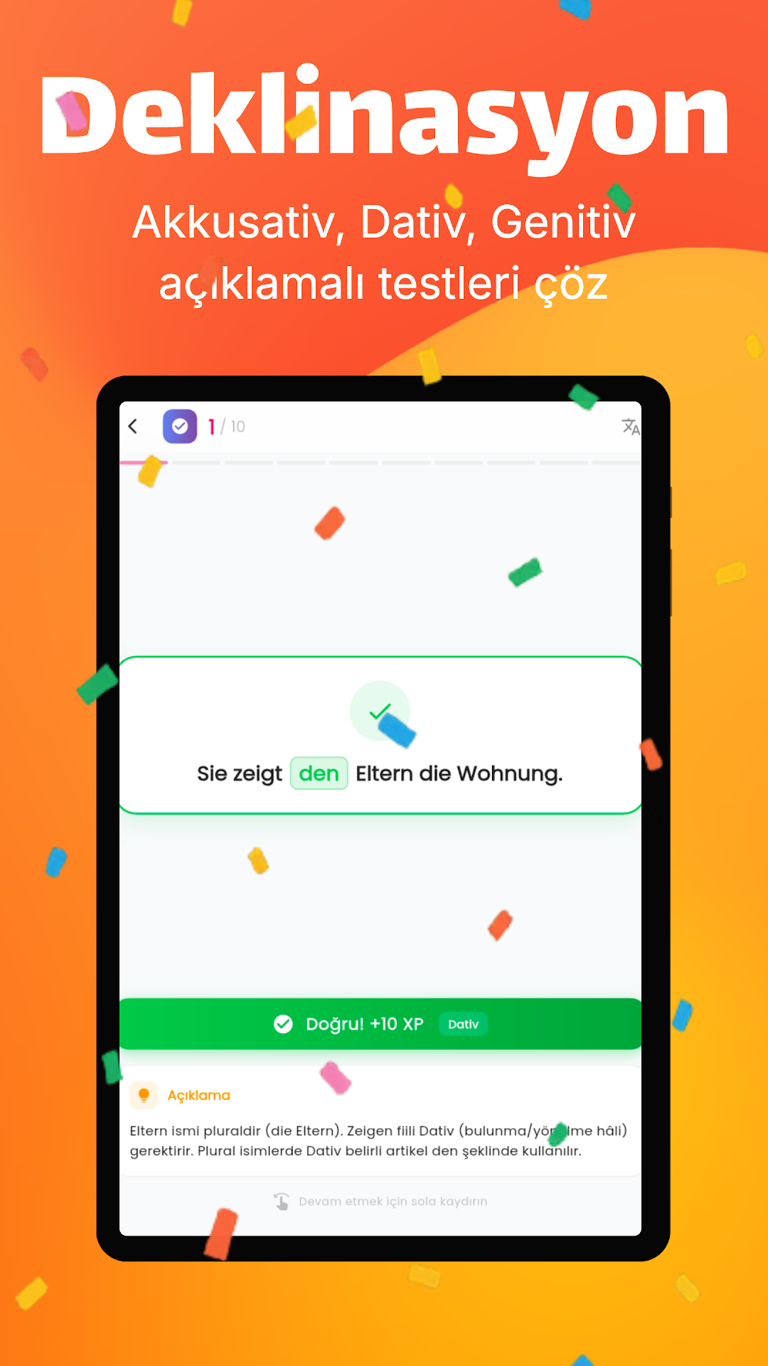 der die das quiz screen on a phone