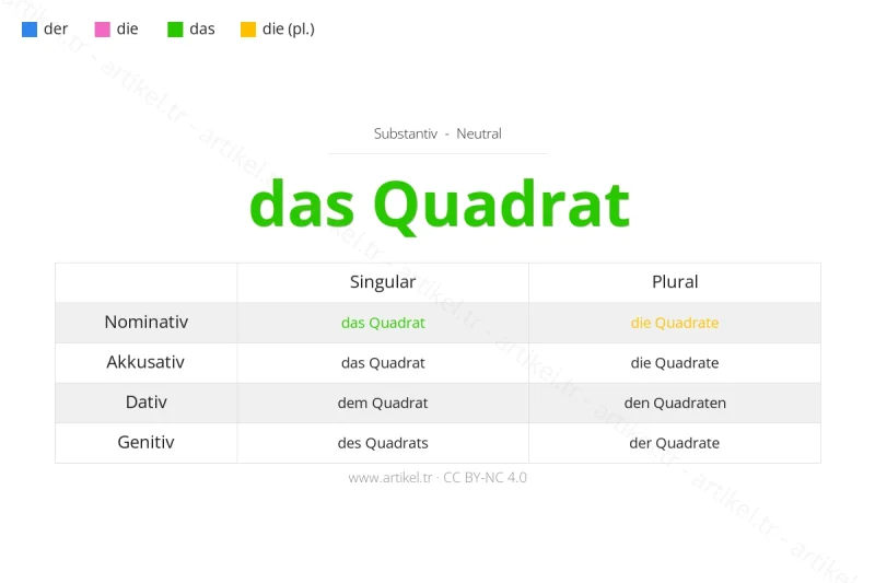 Welcher Artikel ist Quadrat auf Deutsch?