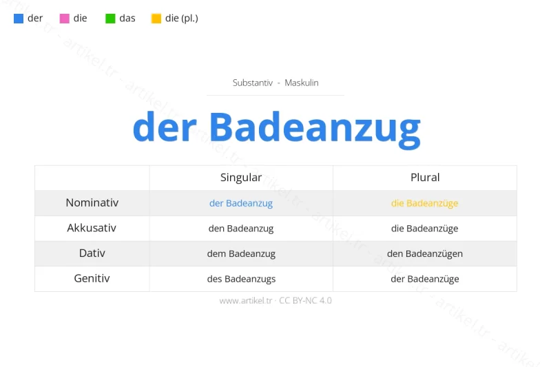 Welcher Artikel ist Badeanzug auf Deutsch?