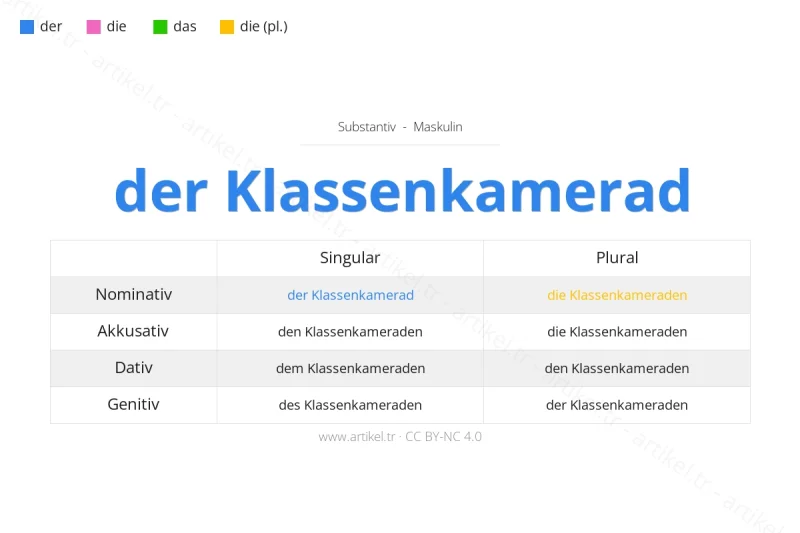 Welcher Artikel ist Klassenkamerad auf Deutsch?