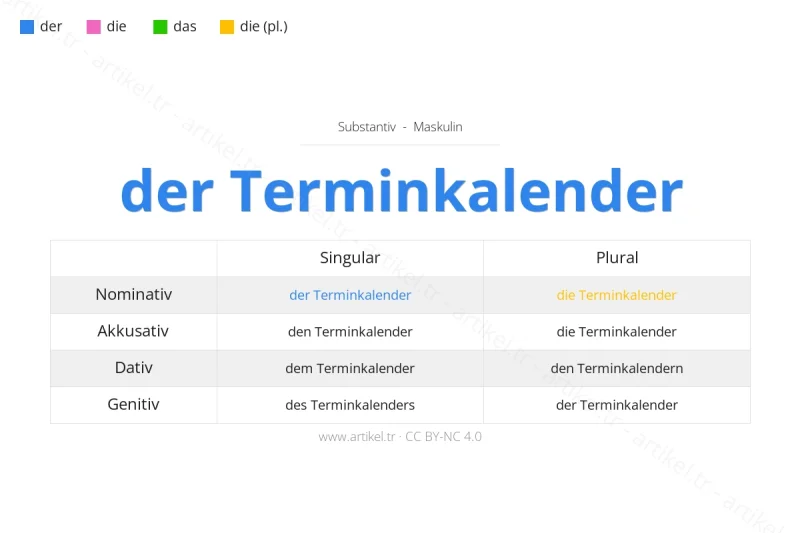 Welcher Artikel ist Terminkalender auf Deutsch?