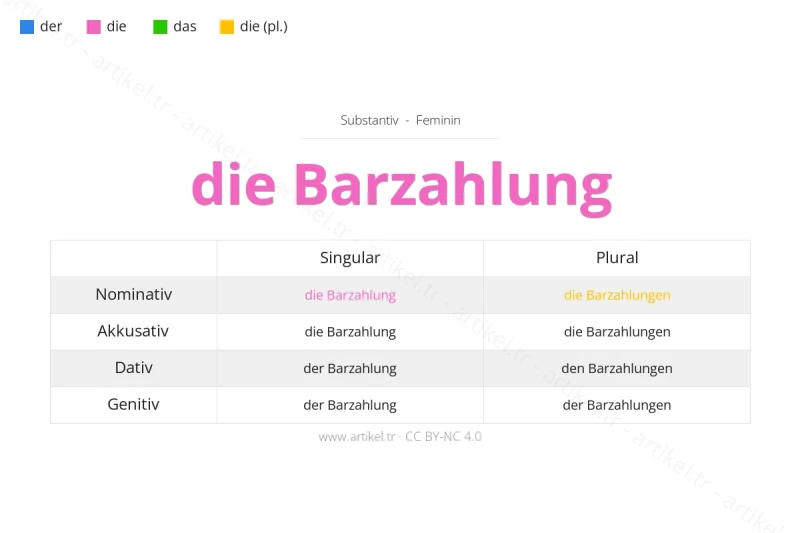 Welcher Artikel ist Barzahlung auf Deutsch?