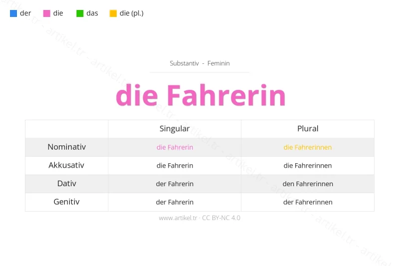 Welcher Artikel ist Fahrerin auf Deutsch?
