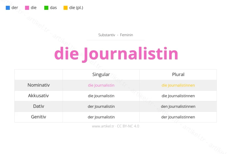 Welcher Artikel ist Journalistin auf Deutsch?