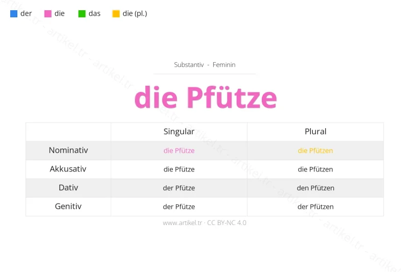 Welcher Artikel ist Pfütze auf Deutsch?