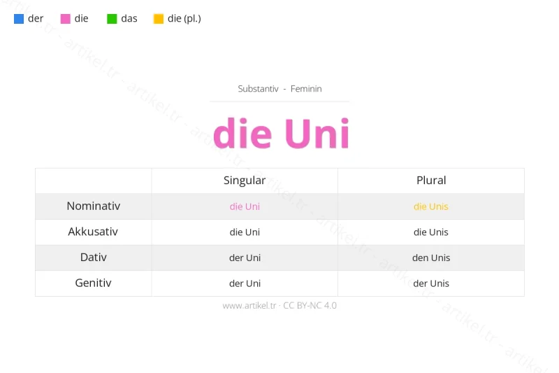 Welcher Artikel ist Uni auf Deutsch?